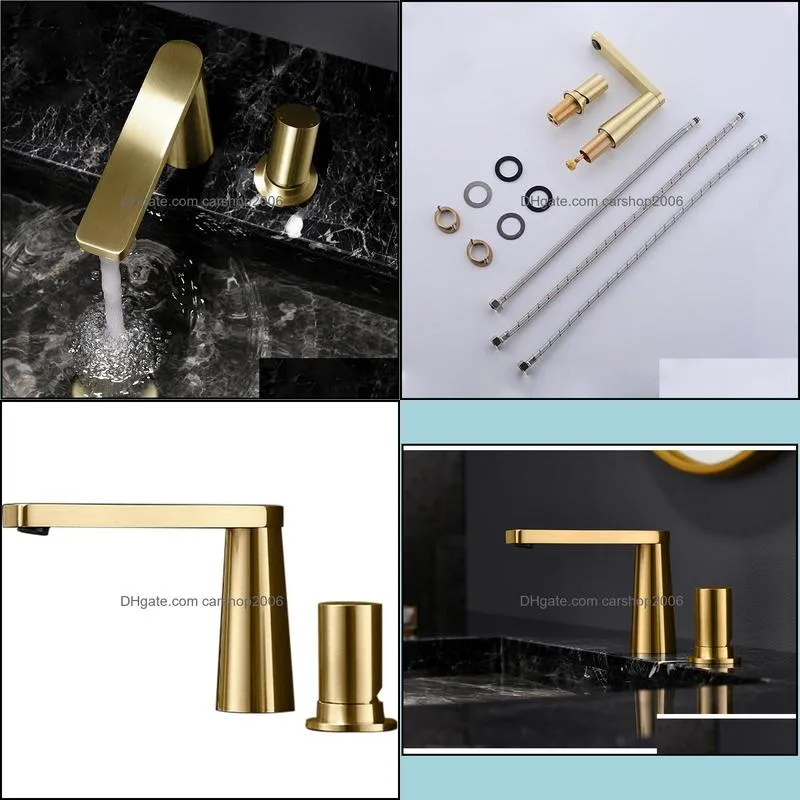 Bathroom Sink Faucets Est Brushed Gold Brass Faucet Two Holes Single Handle Cold Water Mixer Basin Faucet1