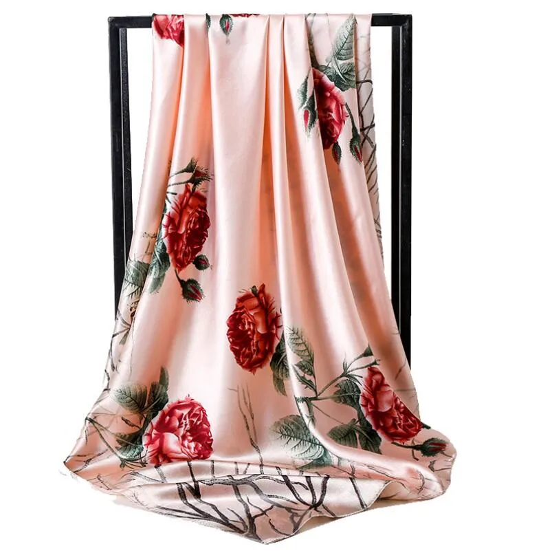 Printemps châles écharpes femmes Simulation Satin impression écharpe professionnelle foulard en gros 90*90cm