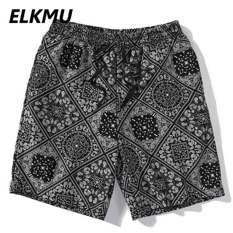 ELKMU Harajuku Streetwear Shorts Bandana Paisley Pattern Fashion Summer Hip Hop Casual Bottoms Elastic Waist HE917