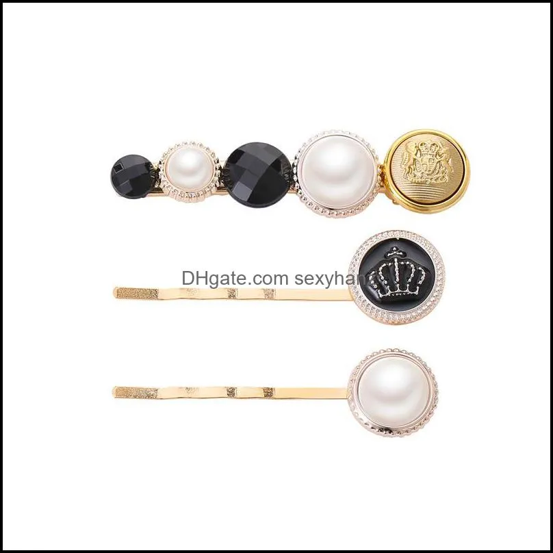 S941 Hot Fashion Jewelry Pearl Beads Buttons Barrette Hair Clip Women Girls Hairpin Barrettes 3pcs/set
