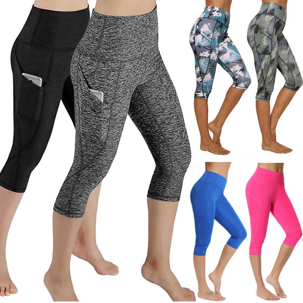 FITTTOO 3/4 Pantaloni da corsa da donna casual Palestra Fitness Sport Leggings corti Pantaloni slim tascabili Pantaloni casual femminili Leggins Mujer Q0801