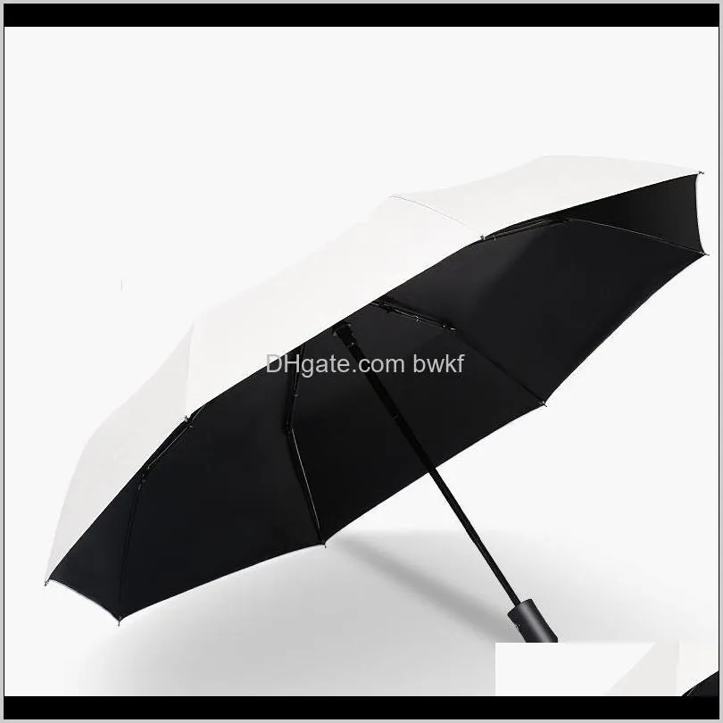 automatic rain & sun umbrella black coating parasol anti-uv 3 folding wind resistant auto luxury big windproof women men 8ribs 201130