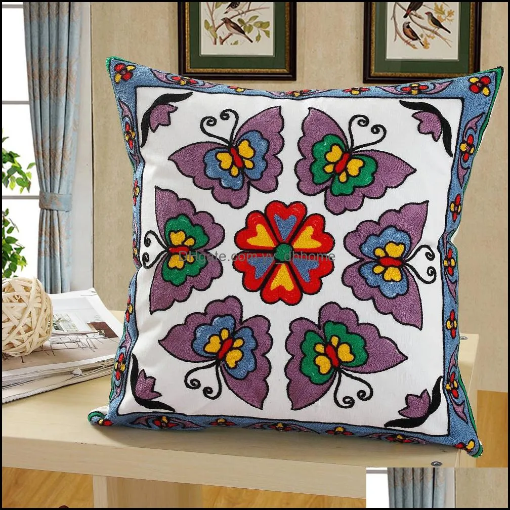 Retro Cotton Embroidery Birds Pattern Throw Pillow Cushion Cover Home Decoration Sofa Bed Decor Decorative Pillowcase 45*45cm