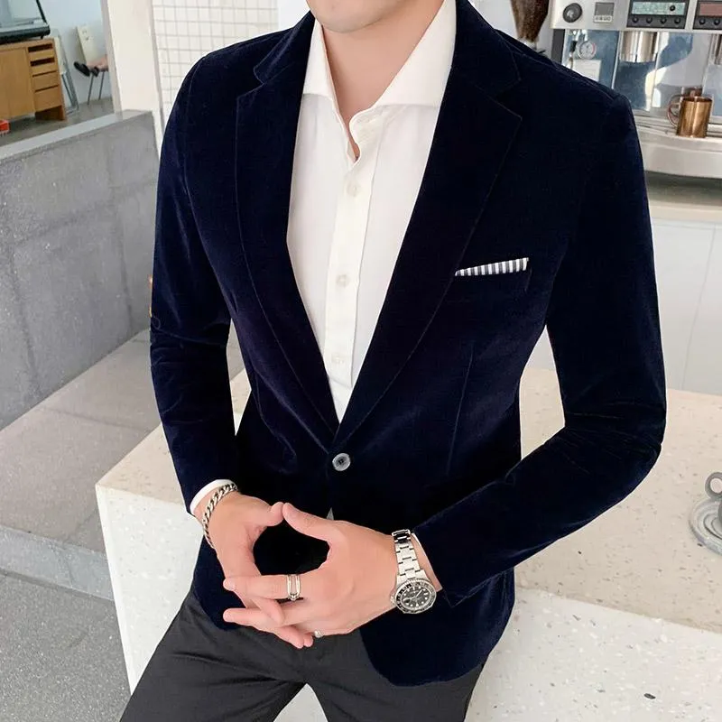 Men's Suits & Blazers Autum Velvet Wedding Dress Coat Mens Blazer Jacket Fashion Casual Suit Stage Business Veste Costume Homme