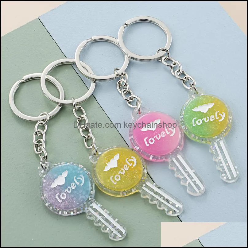 1set Lovely Colorful Key Keychain Lucky Star Key Ring Heart Shaped Pretty Girl Key Chain Friendship Couple Gifts Resin Jewelry