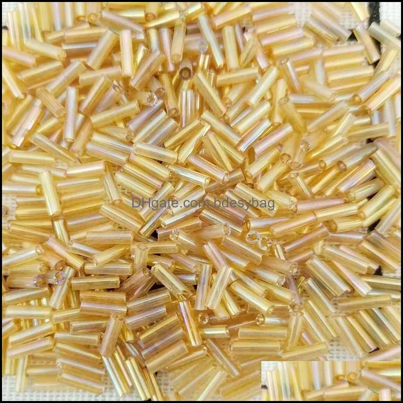 Other Stock 2*6MM 50g/bag Tube Transparent Colours Pearl Luster Plated Round Hole Glass Bugle Beads For Tassels And DIY Decorations