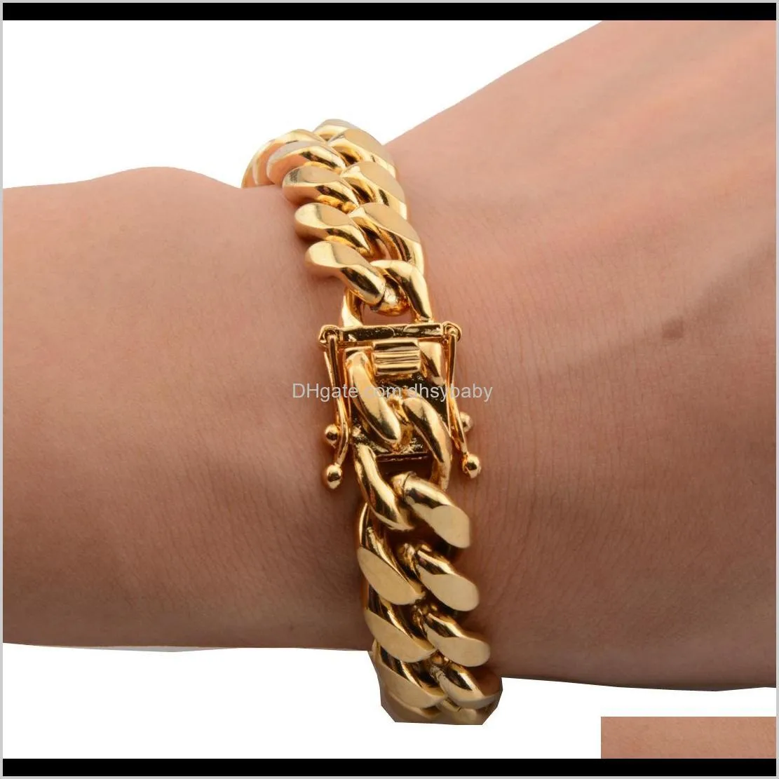 stainless steel cuban link chain bracelet mens gold chains bracelets hip hop jewelry 8/10/12/16/18mm