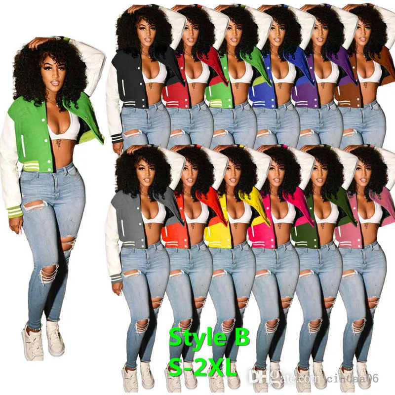 Femmes Vestes Designer Sexy Automne Et Hiver Bouton Presse Baseball Veste Couleur Couture Double-couche Fil Manteau 6 Couleurs