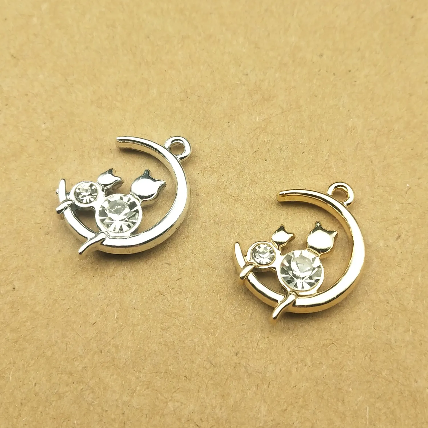 10 Crystal Cat Moon Charms For Jewelry Making 15x22mm Earrings