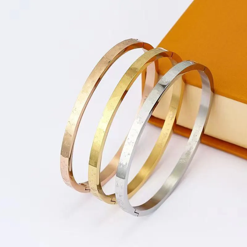 3 kleuren Bangle Europese en Amerikaanse klassieke eenvoudige dunne bloem groothandel goud rose sliver armband