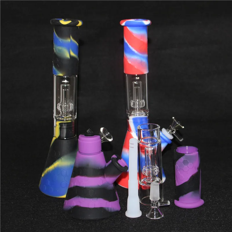 Narguilés Conduites D'eau Silicone Dab Rig Plates-Formes D'huile Barboteur D'herbes Bol En Verre Mini Tuyau Recycleur De Cire