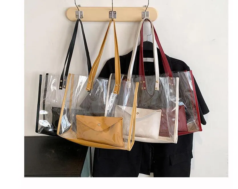 DHL50pcs Stuff Sacks Women PVC Brief Large Capacity Casual Transparent Shoulder Bag With Clutch Bags