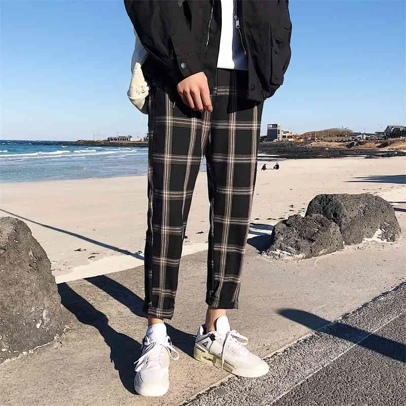 LESBAR Plaid Hosen Männer INS Herren Baumwolle Streetwear Jogginghose Männliche Koreanische Retro Jogger Casual Hosen Männer 5XL 210406