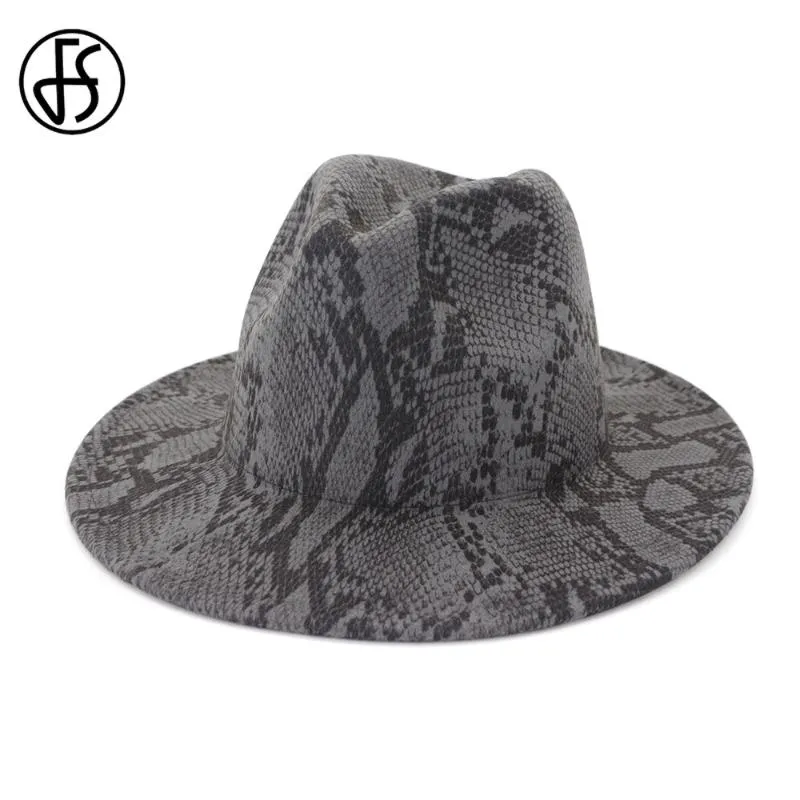 Moda cappelli di feltro di lana Fedora a tesa larga per le donne Pelle di serpente fascia a strisce berretto da jazz uomo primavera inverno cappello Panama cappelli stile Fedora e borsalino