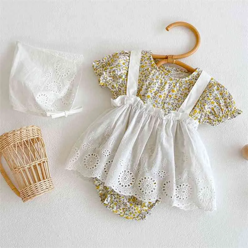 Baby Mädchen Kleidung Sommer Kleidung s Floral Strampler + Hosenträger Rock Anzug Infant Outfit Set 210521