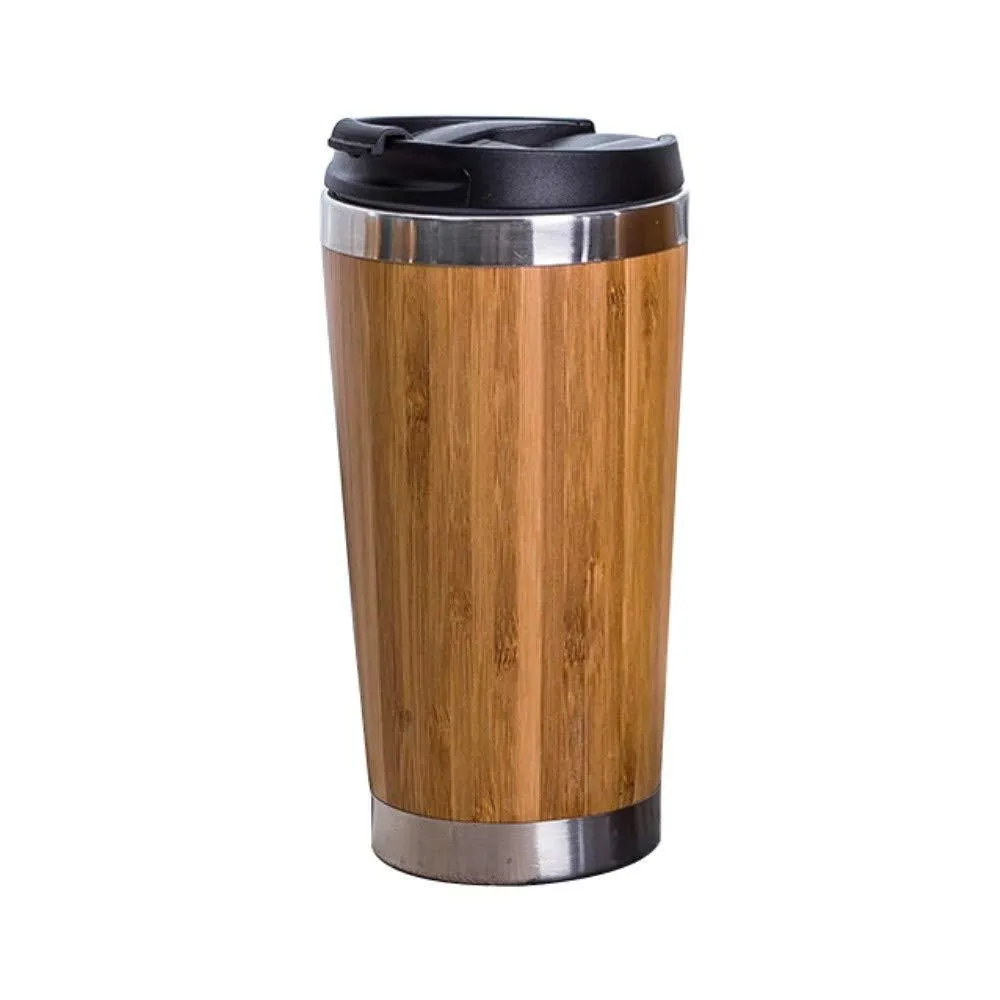 15oz de aço inoxidável de aço inoxidável garrafa de água isolado café caneca de viagem à prova de vazamento xícaras de chá de madeira de madeira de bambu