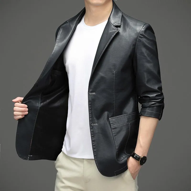 特価イラスト メンズレザーファックスフォール ウィンタースーツスリムハンサムな韓国版のハイエンド21カジュアルジャケット男性 アウトレット販売店 Chaba Co Th