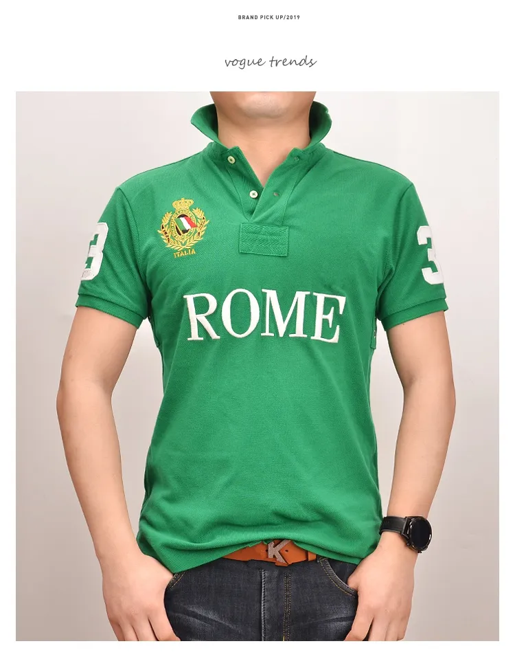 Polos masculinos do Brasil Espanha Canadá Las Vegas Roma Men Men Manga T-shirt de algodão