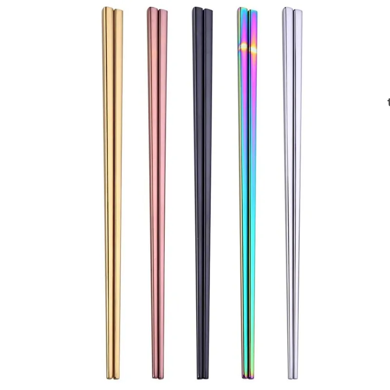 9 inch Reusable Multicolor Stainless Steel Chopsticks Lightweight Anti Scalding High Grade Glossy Titanium Plated Rainbow seasway RRA11595