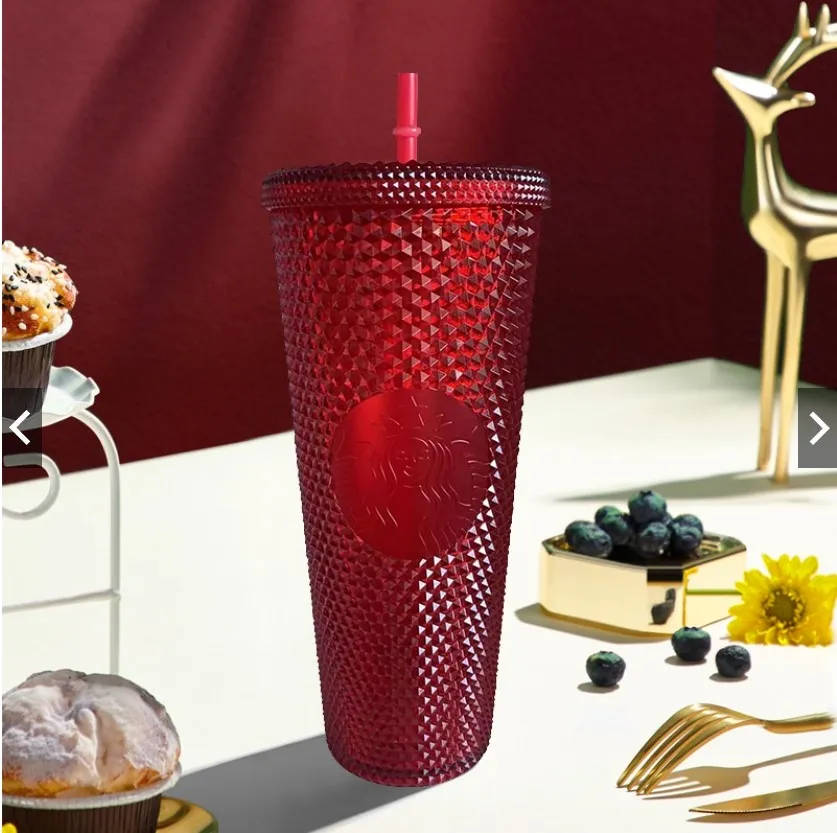 2021  Studded Tumblers 710ML Plastic Coffee Mug Bright Diamond Starry Straw Cup Durian Cups Gift Product