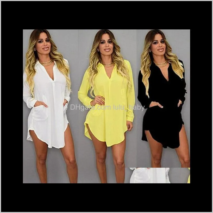 Dresses Womens Apparel Drop Delivery 2021 Skirt V Neck Short Beach Chiffon White Mini Loose Casual T Shirt Dress Plus Size Women Clothing Shl