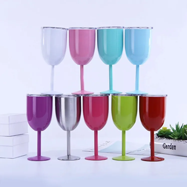 10oz vin glasögon muggar dubbel väggisolering rostfritt stål isoleringgoblets cocktailglas med lock wll643