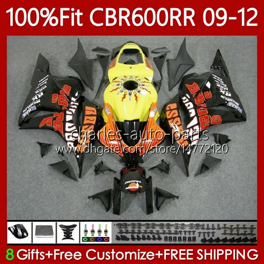 OEM BODY DO HONDA CBR 600 CBR600 F5 RR CC 09-12 Repsol Pomarańczowy nadwozie 69NO.19 CBR 600RR CBR600RR 09 10 11 12 CBR600F5 2009 2011 2011 2012 600cc Wtrysk