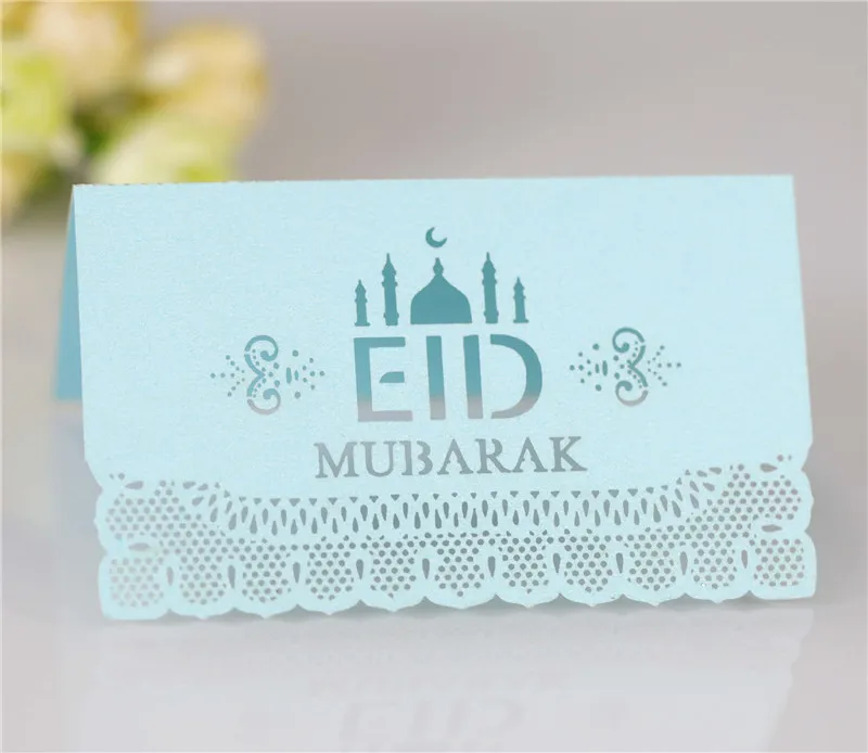 Eid Mubarak Party Seat Card Ramadan Paper Table Invitation Hollow Out Place Cards Muslim Islamic Festival Decor