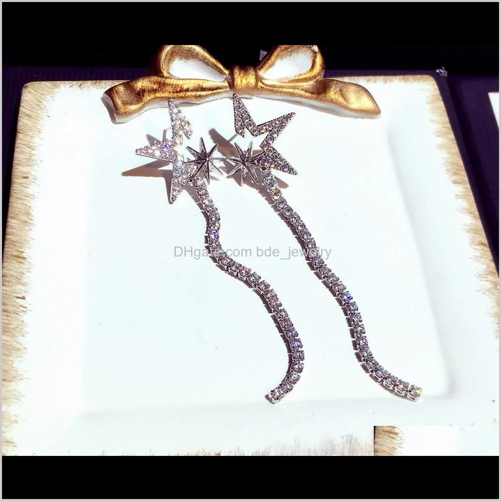 long pendant drop dangle chandelier stud earrings for woman girls fashion luxury designer lovely cute sparkling diamond zircon star