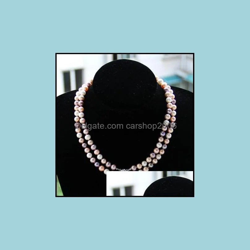 Charming Mixed color 8-9mm double strand South Sea natural pearl necklace 18 inch 19inch S925 silver