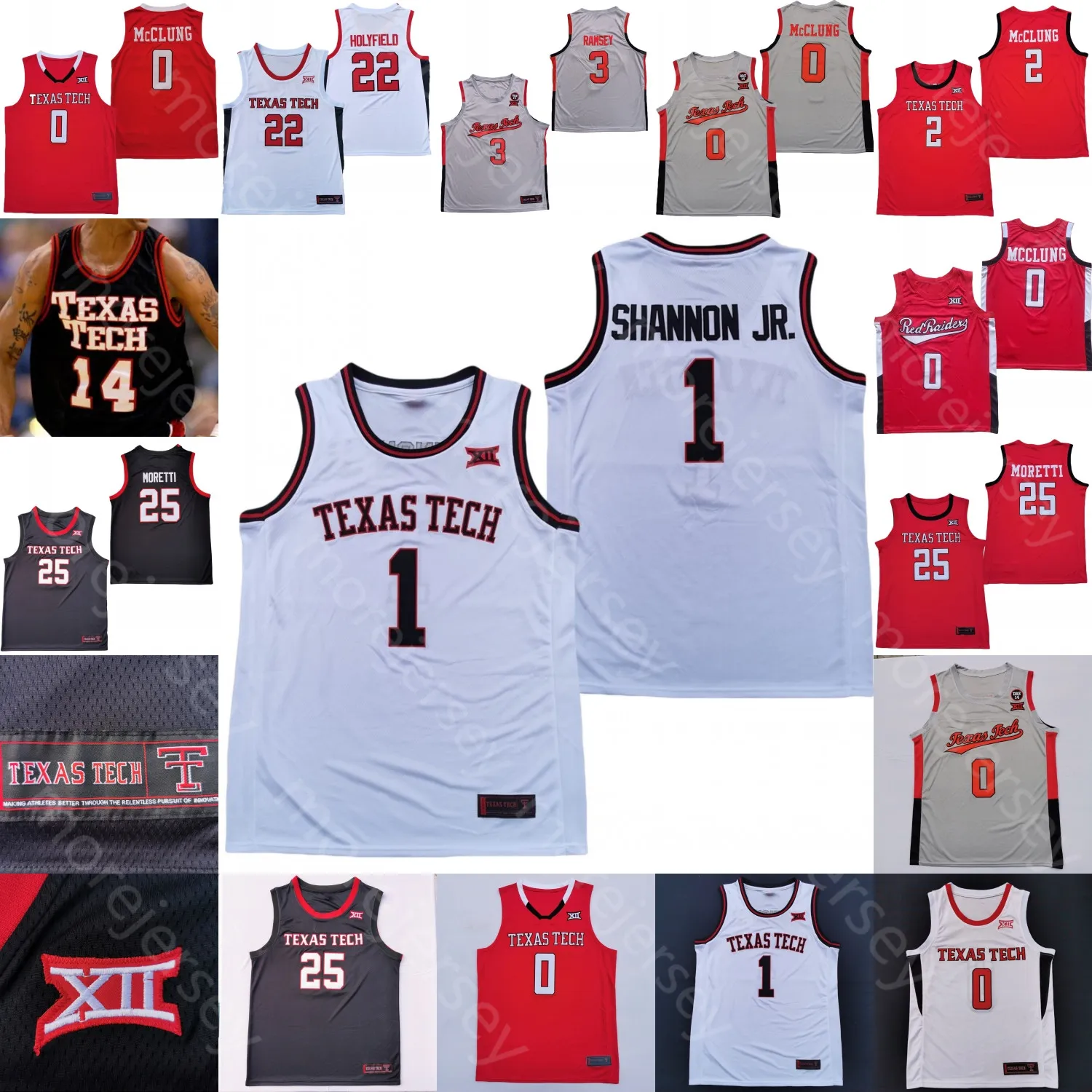 Koszulka koszykarska Texas Tech NCAA College Mac McClung Terrence Shannon Jr. Bryson Williams Kevin McCullar Davion Warren Kevin Obanor Adonis Arms Chibuzo Agbo