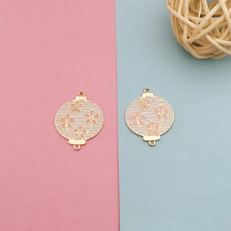 10st Kinesisk stil emalj blomma lykta kontakter charms metall hängsmycken passar örhänge keychain flytande diy smycken tillbehör