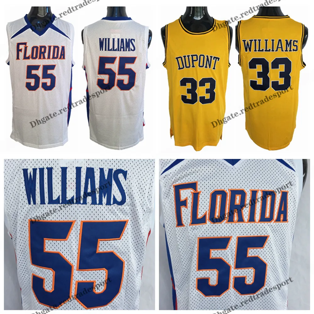 Mi08 Vintage White Chocolate Jason Williams #55 College-Basketball-Trikots 33 DuPont High School genähte Hemden Gelb Herren S-XXL