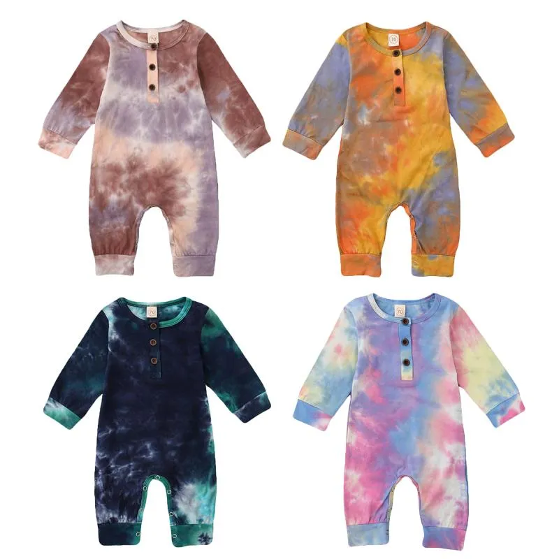 Tute 2021 Primavera Autunno Baby Boy Girl Button Pagliaccetti Manica lunga Tie Dye Stampa Tuta intera Autunno Vestiti caldi