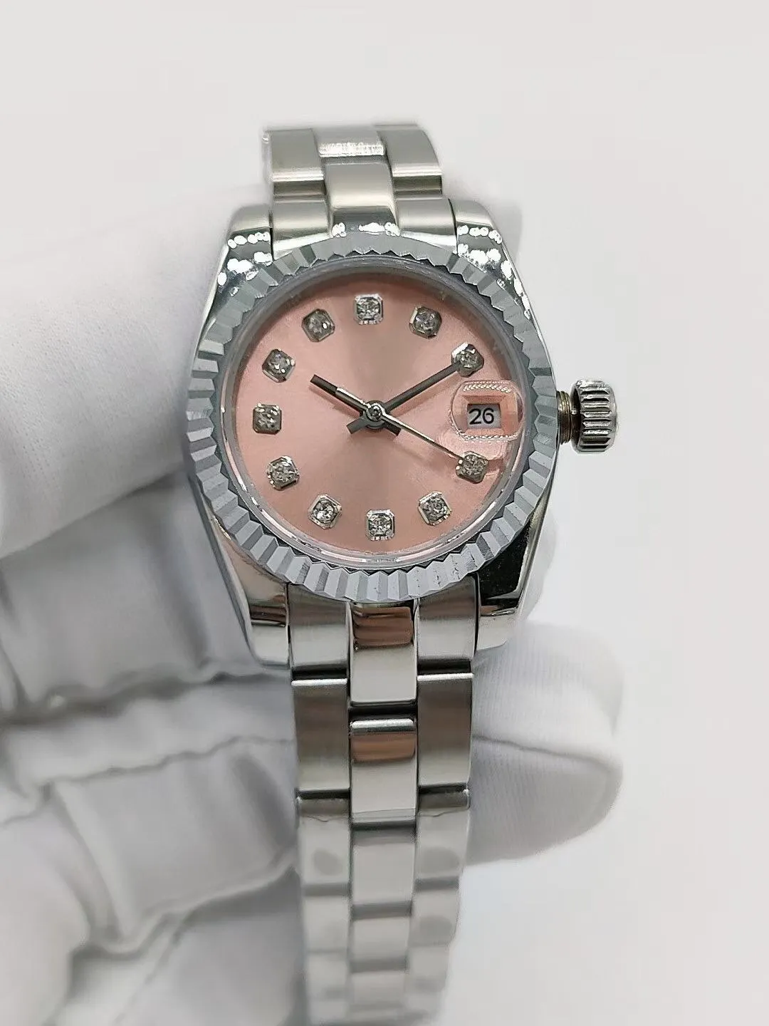 26mm de Alta Qualidade Relógios Mulheres Automático Mecânica Aço Inoxidável Cinta 2813 Movimento Assista Diamante Moda Vestido Mulher Senhoras Relógio de Pulso Montre de Luxe