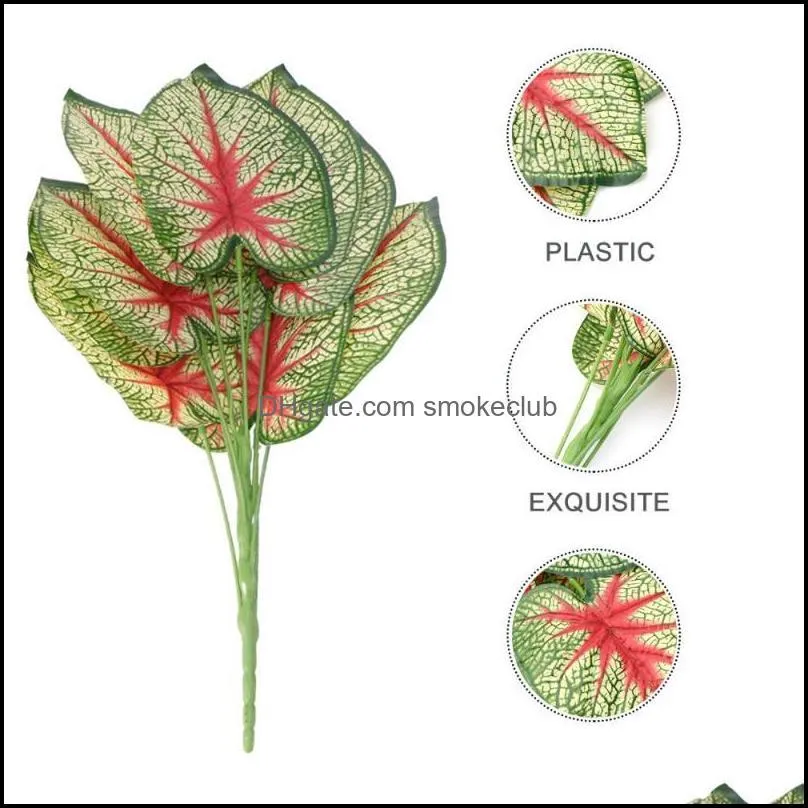 Decorative Flowers & Wreaths 2Pcs Simulation Green Plant Leaves Flower Arrangement Material Red And