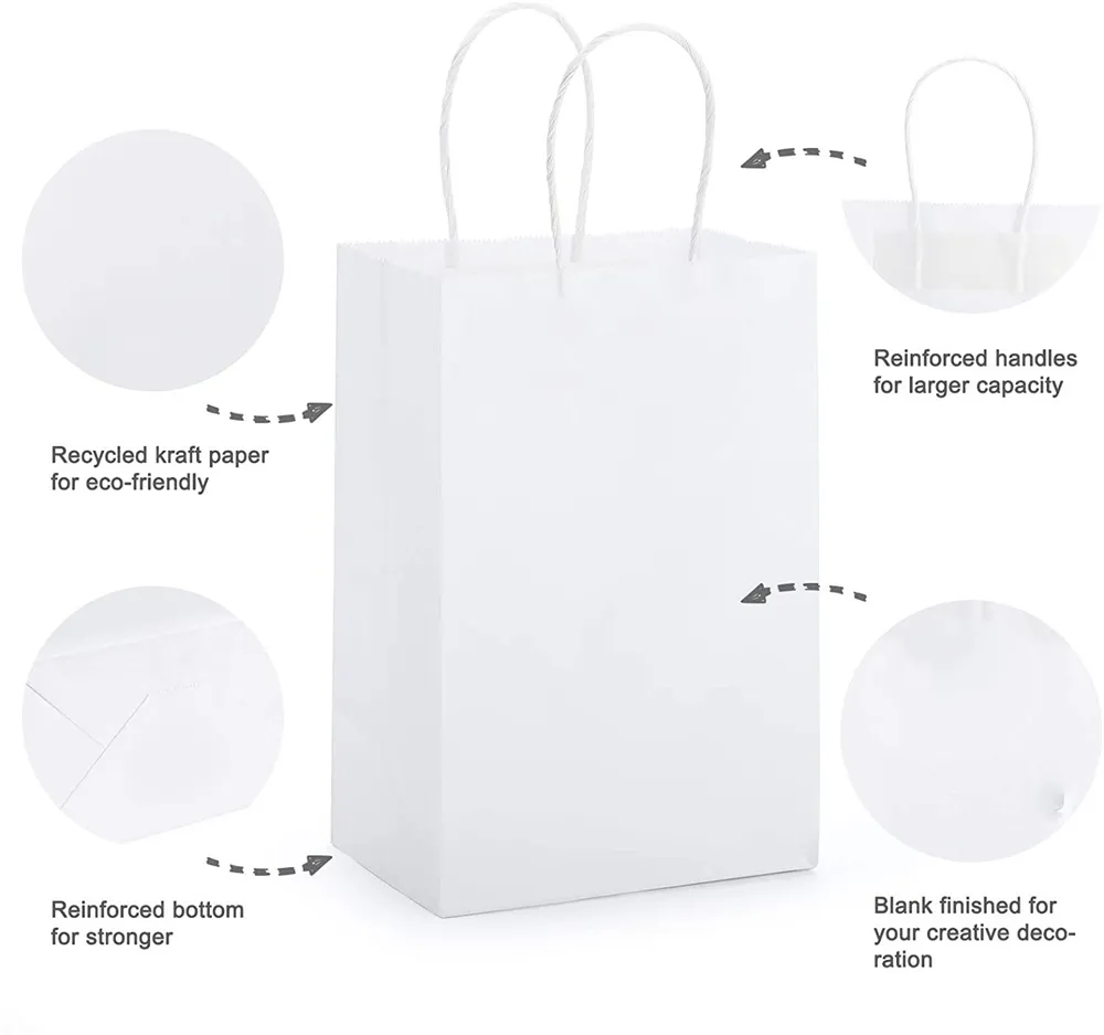 Factory Clothing Wardrobe Storage White Kraft Paper Bulk Gift Bags with Handles for Baby Shower, Birthday Parties, Restaurant takeouts, and Store Owners