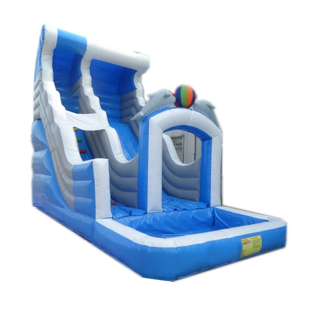 Uppblåsbar vatten Slide Bouncer Playhouse Kids Double Dolphin Theme Bouncy Slides With Flower