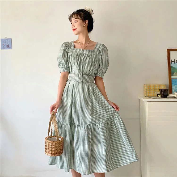 Vintage Plaid Primark Party Dresses 2022 With Puff Sleeves And