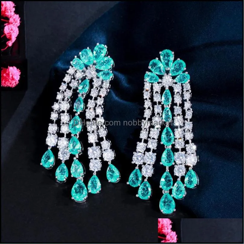 Boucles d'oreilles de lustre pangle bijoux cwwzirps chic à long goutte gland clair vert zircone cubique pour femmes banquet mariage fête de mariée deli