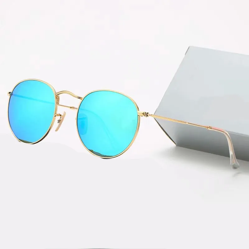 2021 Classic Design Brand Round Sunglasses UV400 Eyewear Metal Gold Frame Glasses Men Women Mirror glass Lens Sunglass with box 9 color