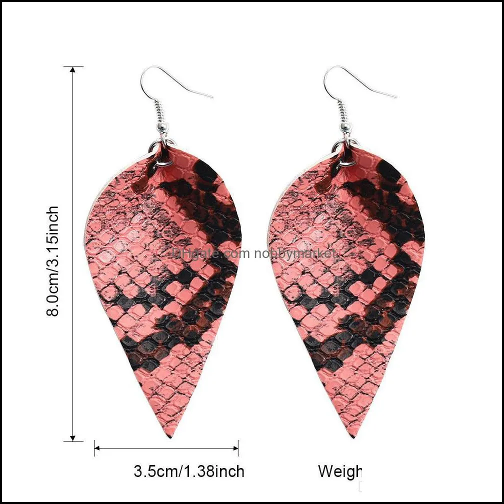 New Snake Skin PU Leather Earrings Light Weight Leather Leaf Petal Dangle Earrings For Ladies Girls Boho Double Side Hook Earring