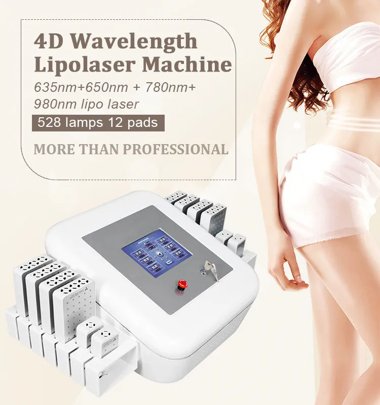 Estetik japanska mitsubishi 528 dioder diode laser 4 våglängd lipolaser snabb bantningsmaskin med 12 datorer kuddar