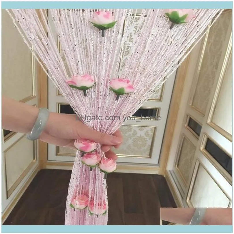Rose Flower String Curtain Shiny Tassel Line Curtains Window Door Divider Drape Living Room Decor Valance