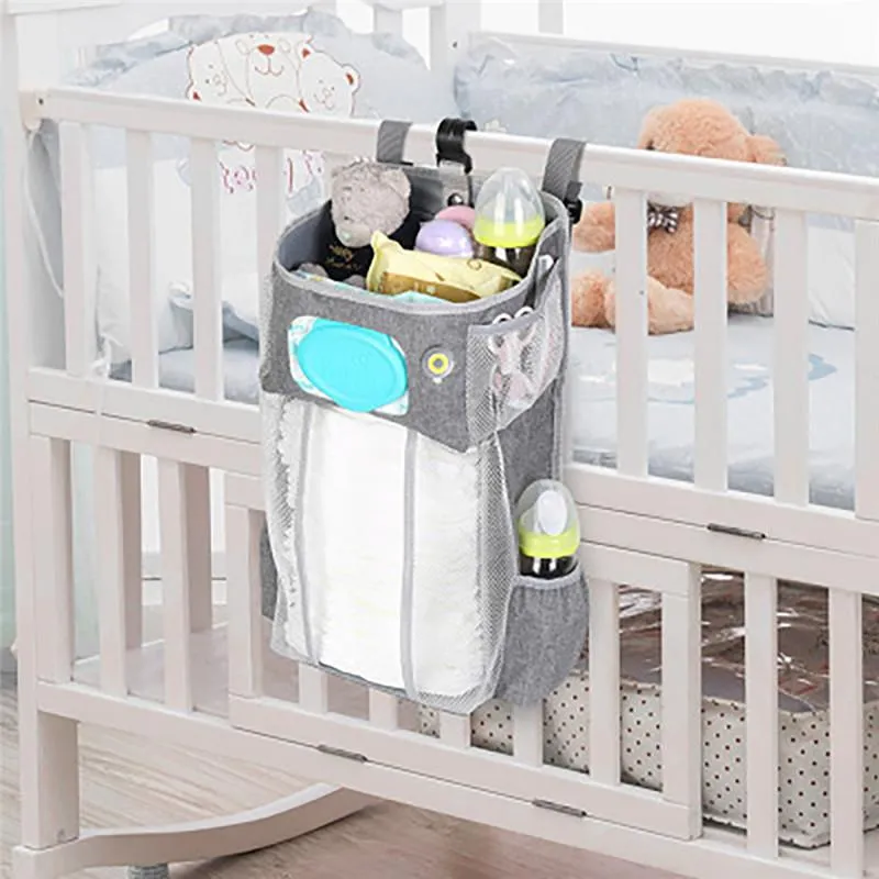 Baby Bed Wisząca Torba do przechowywania z Night Light Crib Organizer na urodzone Torby pieluchy Nakładki