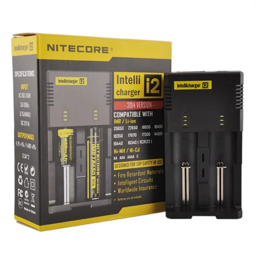 Authentic Nitecore I2 Universal Charger for 16340/18650/14500/26650 Battery US EU AU UK Plug 2 in 1 Intellicharger Battery Charger a10
