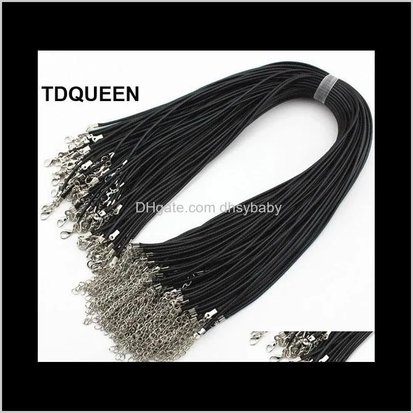 100 pieces lot wholesale 2mm black wax leather cord necklace rope 45cm long chain lobster clasp diy jewelry findings & components