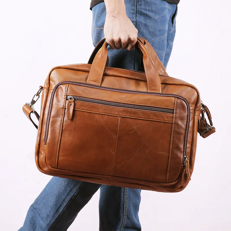 Handtasche Männer Echtes Leder Groß 15.6 "Laptop Männliche Reise Aktentaschen Tote Hohe Qualität Schulter Messenger Bag