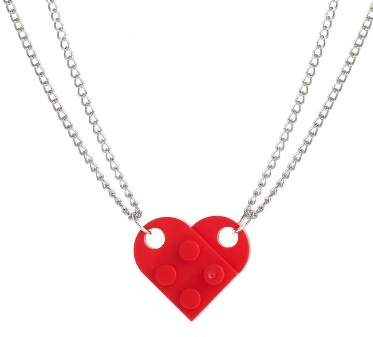 Hjärta tegelpar kärlek halsband för älskare kvinnor män lego element vänner halsband valentines present smycken gc676