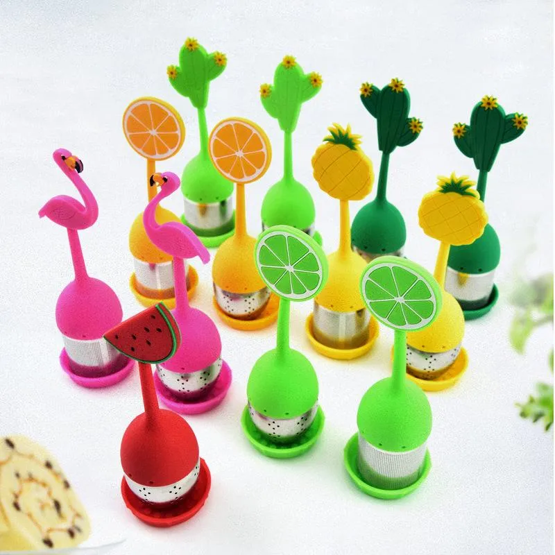 Food Grade Tea Tools for Loose Tea Reusable Silicone Handle Stainless Steel Strainer Drip Tray Included Teas Filter